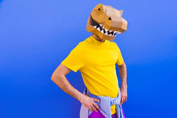 Cool Man Wearing Origami Mask Stylish Colored Clothes Concept Créatif — Photo