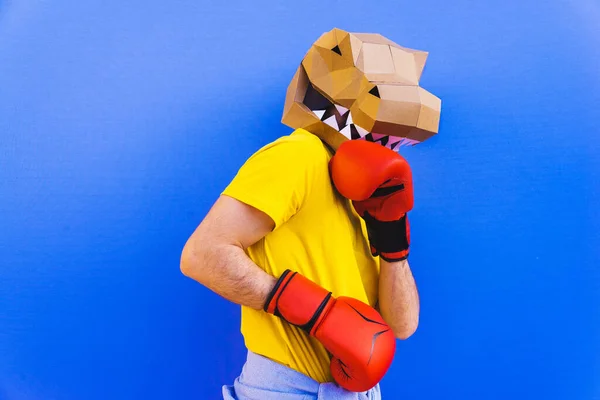 Cool Man Bär Origami Mask Med Snygga Färgade Kläder Kreativt — Stockfoto