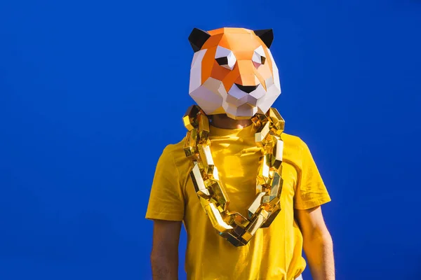 Cool Man Het Dragen Van Origami Masker Met Stijlvolle Gekleurde — Stockfoto