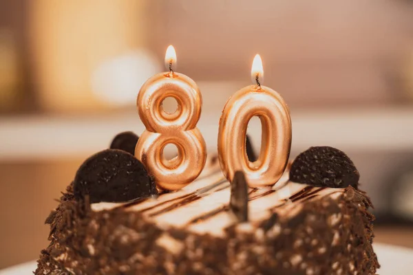 Tarta Cumpleaños Con Velas Celebración Por Años Aniversario — Foto de Stock
