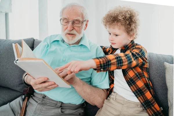 Grandparents Grandson Playing Home Family Home Grandfather Taking Care Nephew — Stock Photo, Image
