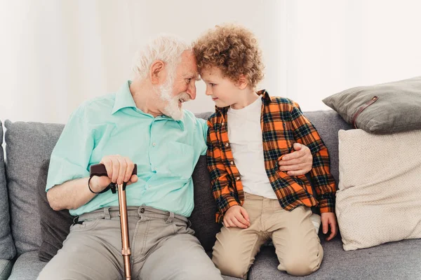 Grandparents Grandson Playing Home Family Home Grandfather Taking Care Nephew — Stock Photo, Image