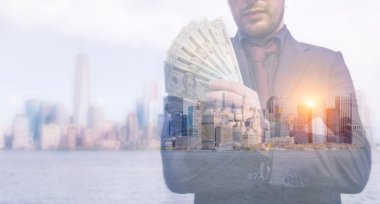 Manhattan siluetinin çift pozlama ile