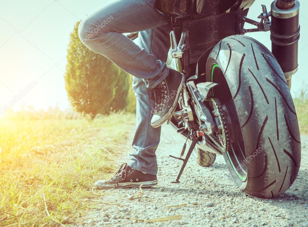 Biker taking a break