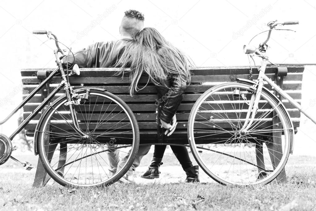 Couple in love on a bench