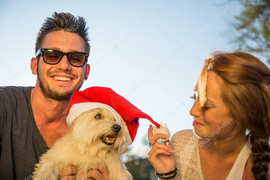 Happy couple with dog