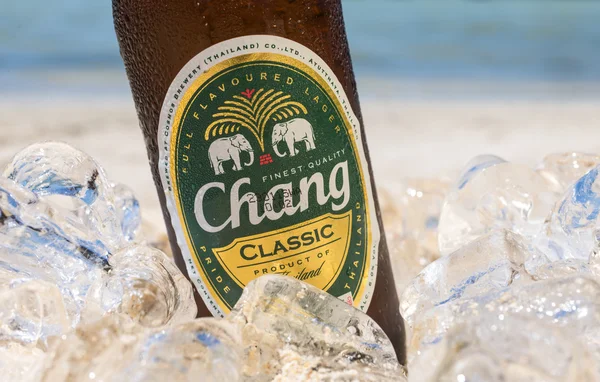 Chang beer on the beach — Stock Photo, Image