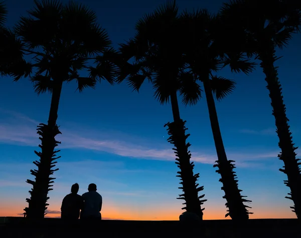 Çift izlerken günbatımı — Stok fotoğraf