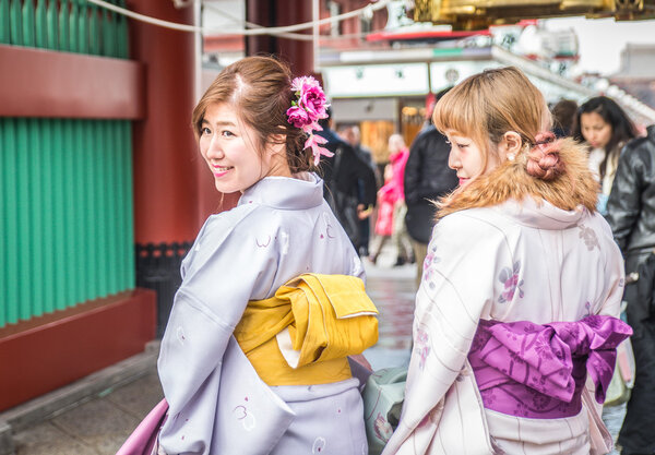 Japanese girls with traditional dresses