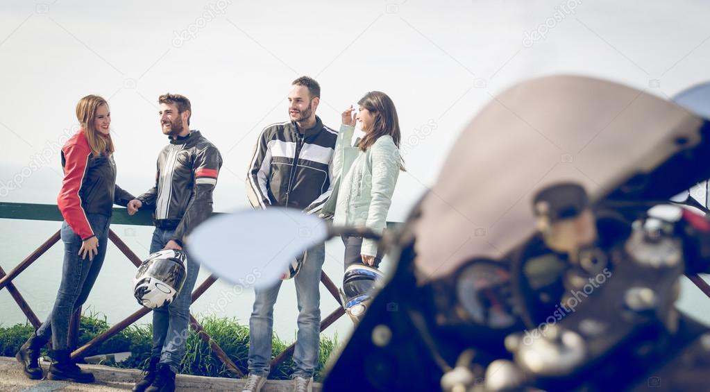 group of bikers making excursion in the weekend