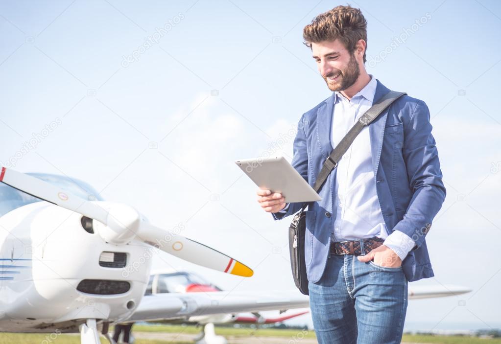 business man with his airplanes