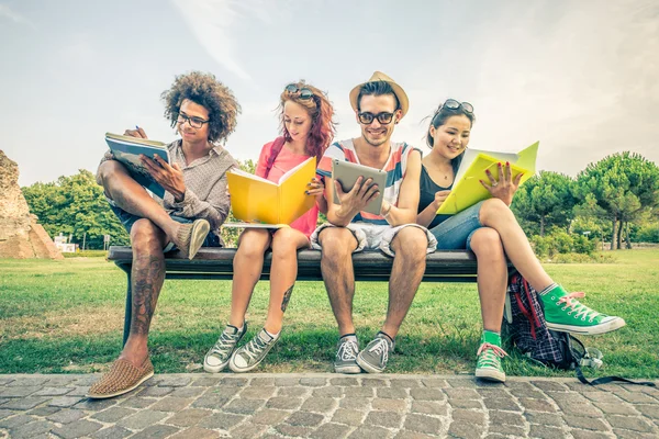 Studenti studující v parku — Stock fotografie