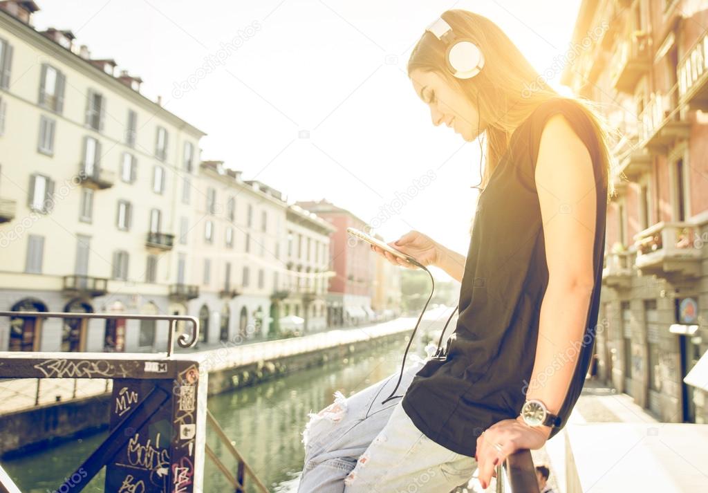 woman listening to music