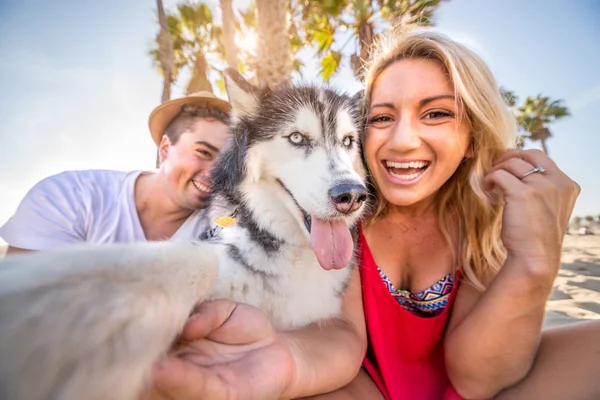 Selfie with dog — Stock Photo, Image