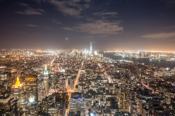 New York City skyline aerial view by night - Manhattan cityscape