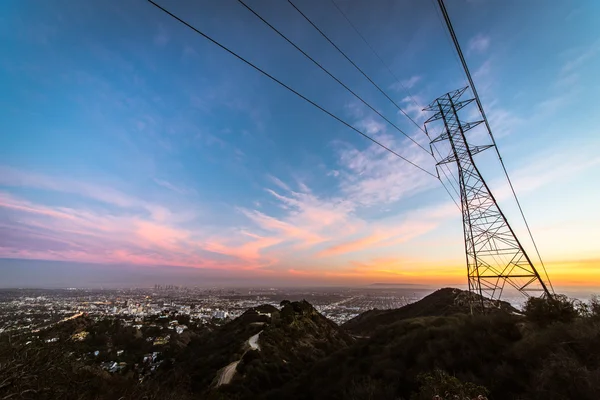 Los Angeles panoramę miasta o zachodzie słońca — Zdjęcie stockowe
