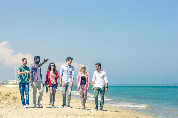 Amici che camminano sulla spiaggia — Foto Stock