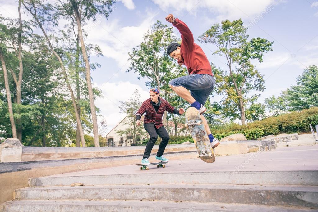 Skaters in a skate park