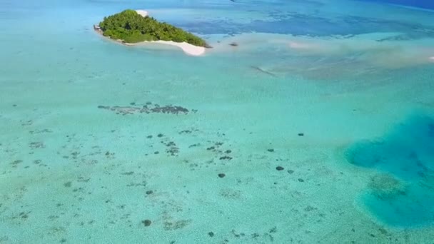 Ilhas desabitadas nas maldivas. Uma lagoa azul com água cristalina clara. Um destino popular para os turistas. Umas férias relaxantes em um paraíso. Palmas verdes na ilha. Drone aéreo disparado — Vídeo de Stock