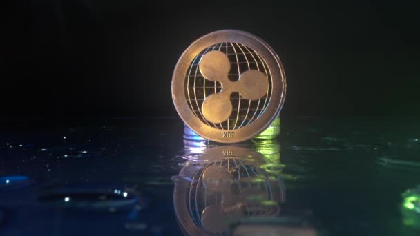 Altcoin Ripple XRP on glass surface. Blockchain technology concept. Mining cryptocurrency. Bitcoin raise — Stock Video