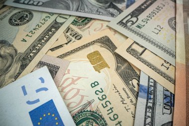 Macro dolarları vurdu. Sığ alan etkisi derinliği. Birleşik Devletler Logosunun Büyük Mührü.