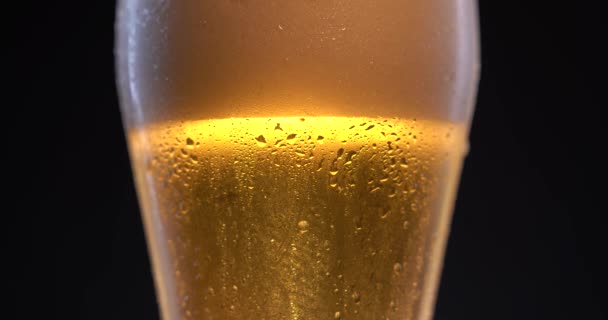 Пузырьки поднимаются в стакане свежего пива — стоковое видео