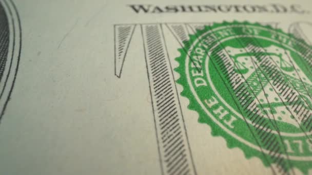 Dollar bills close up on the table. 3 bills of one hundred dollars. Count three hundred dollar bills for a hundred dollar. Money concept, counting dollars. Macro shot of american bill Washington. USA — Stock Video