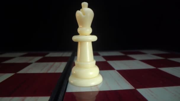 Pedone singolo nero lucido a scacchi isolato, opaco, a basso contrasto. Un pezzo di scacchi solitario su sfondo grigio, macro, primo piano astratto. Gioco di scacchi simbolo universale. 4k filmati — Video Stock