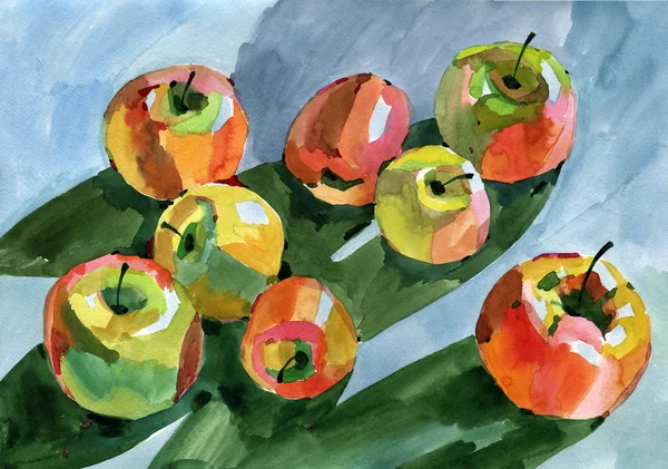 Aquarel Stilleven met appels — Stockfoto