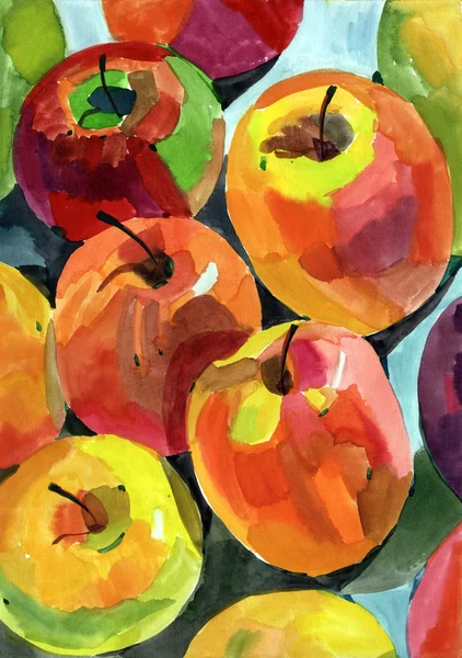 Akvarell Stilleben med äpplen — Stockfoto