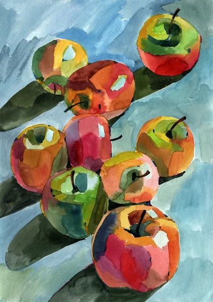 Watercolor still life with apples — Stock Photo, Image