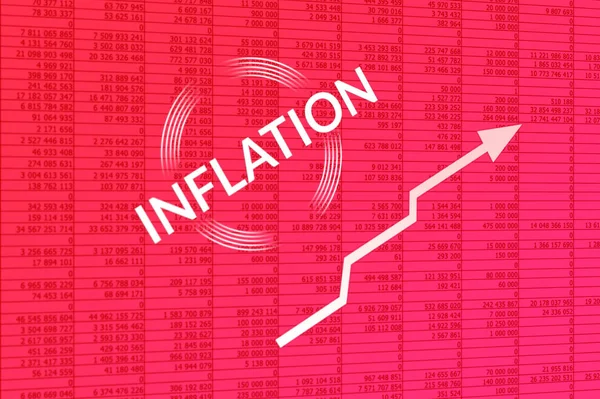 世界のインフレの成長 数字の列の赤い背景に成長の白い矢印 世界危機の概念 — ストック写真