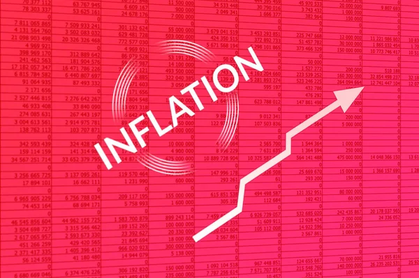 Dünyada enflasyon artışı, sayıların kırmızı zemininde beyaz bir büyüme oku. Dünya krizi kavramları
