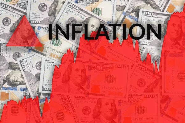 Czerwona Linia Wzrostu Wykres Procesu Inflacji Tle Banknotów Dolarowych Koncepcje — Zdjęcie stockowe