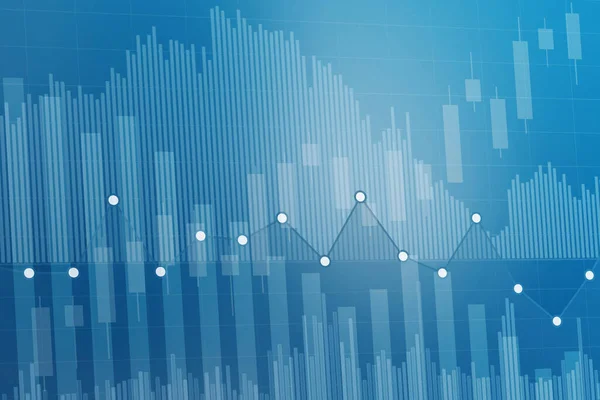 Hisse senedi ve türev piyasaları, grafikler, tablolar, sütunlar, mumlar, çizgiler, mavi renkli sayılar. Eğilim aşağı yukarı. Üç boyutlu illüstrasyon. Finansal piyasa kavramı