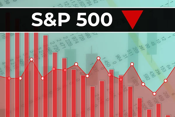 Moskova, Rusya 12 Eylül 2021, Amerikan finans piyasa endeksi S ve P 500 (kalp SPX) rakamlardan, grafiklerden, sütunlardan, çizgilerden oluşan mavi finans arkaplanı. Trend düşüyor, düzleşiyor. Borsa konsepti