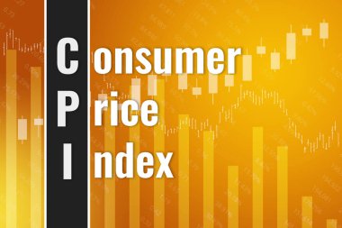 Sarı finans arka planında mali terim CPI (Tüketici Fiyat Endeksi). Eğilim Yukarı ve Aşağı, Düz. Üç boyutlu illüstrasyon. Finansal piyasa kavramı
