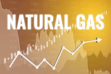 Sarı finansal arka planda doğal gaz geleceklerindeki (kalp atışı NG) fiyat değişikliği. Eğilim Yukarı ve Aşağı. Üç boyutlu illüstrasyon. Borsa konsepti