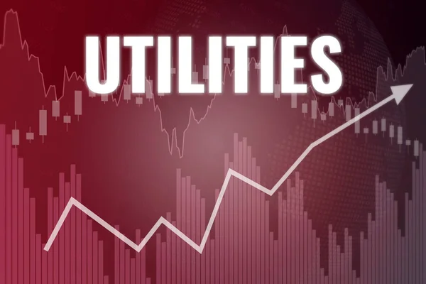 Finanzmarktsektor Utilities Auf Rotem Finanzhintergrund Aus Diagrammen Diagrammen Trend Rauf — Stockfoto