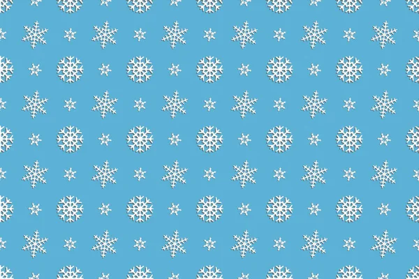 无缝隙新年和圣诞节的图案从三种类型的白色雪花蓝色背景 圣诞及新年概念 — 图库照片