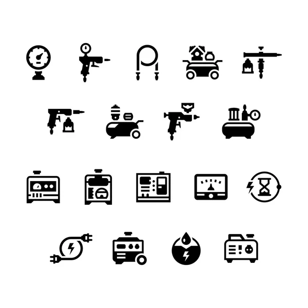 Conjunto de iconos de generador eléctrico y compresor de aire — Archivo Imágenes Vectoriales