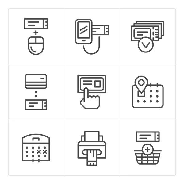 Establecer iconos de línea de reserva de entradas — Vector de stock