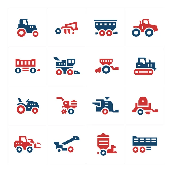 Conjunto de ícones de cor de máquinas agrícolas — Vetor de Stock