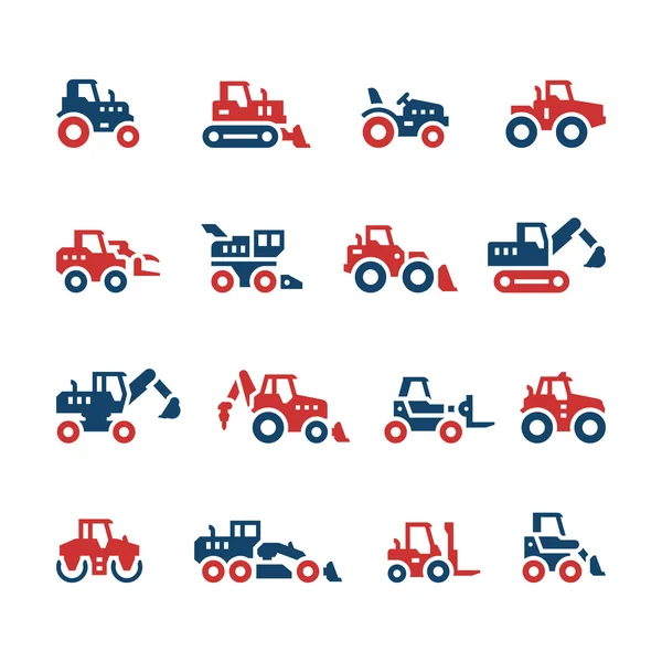 Establecer iconos de color de los tractores — Archivo Imágenes Vectoriales