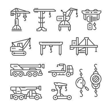 Vinç, asansörler, Vinçler satır Icons set