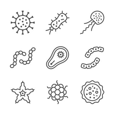 Mikrop ve bakteri satır Icons set