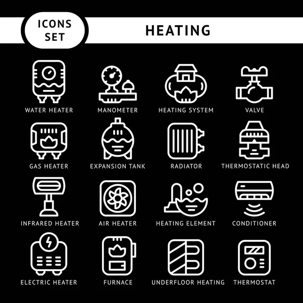 Establecer iconos de línea de calefacción — Vector de stock