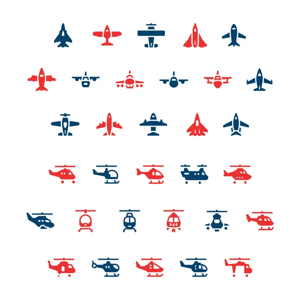 Establecer iconos de color de aviones y helicópteros — Archivo Imágenes Vectoriales