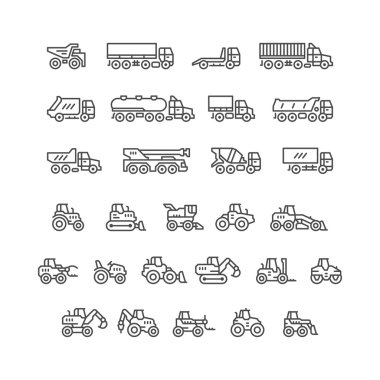 Kamyon ve traktörler satır Icons set