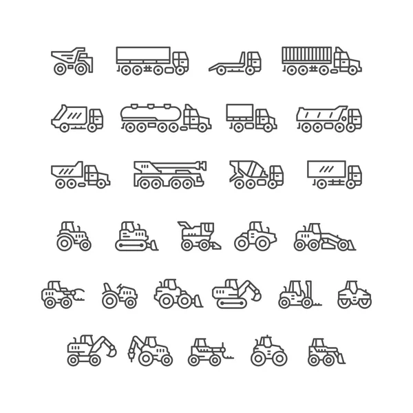 Set line icons of trucks and tractors — Stock Vector